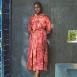 Christy Dawn Hand-printed Rumi Shirt Dress in Red Petunia Dot maxi cotton